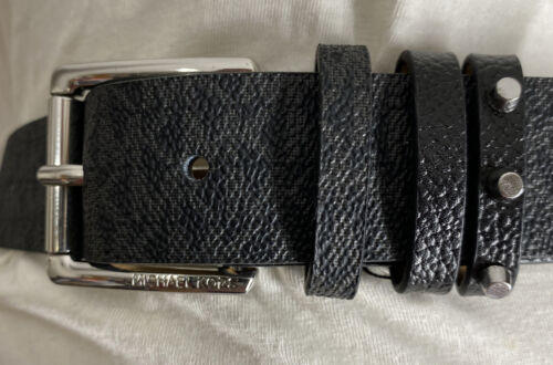MICHAEL KORS BELT BLACK WITH MINI PRINTED MK LOGO TRIPLE BELT LOOP WITH STUDS