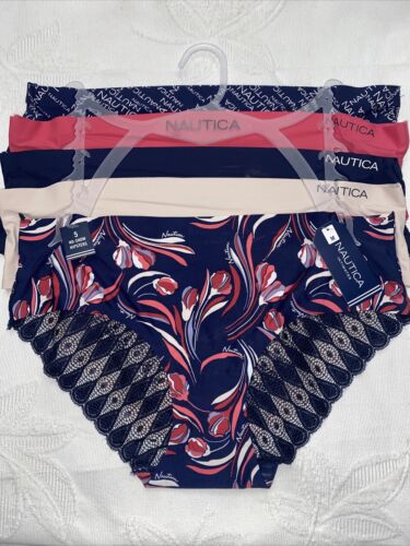 NAUTICA Intimates No Show Mid Rise Panties Microfiber Lace Trim 5 Pack NWT