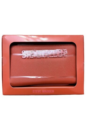 STEVE MADDEN WALLET WRISTLET TERRACOTTA ~ LOGO SMOOTH TEXTURED~ORGANIZER~UNIQUE!
