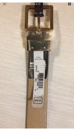 MICHAEL KORS BELT REVERSIBLE BROWN  MK LOGO TO TEXTURED GOLD WITH GOLD BUCKLE