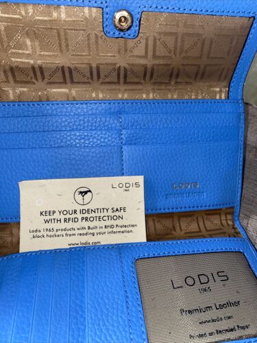 LODIS BLUE Kate Classic Pebbled Leather RFID Slim Large Flap Snap Wallet~UNIQUE