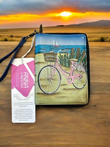 ANNA ANUSCHKA~BEACH DAY HAND-PAINTED  LEATHER~WRISTLET WALLET~ Handcrafted~ RARE