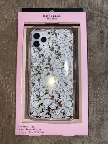 KATE SPADE PHONE CASE iPHONE 11 PRO MAX CLEAR W/TINY WHITE FLOWERS / GOLD FOIL