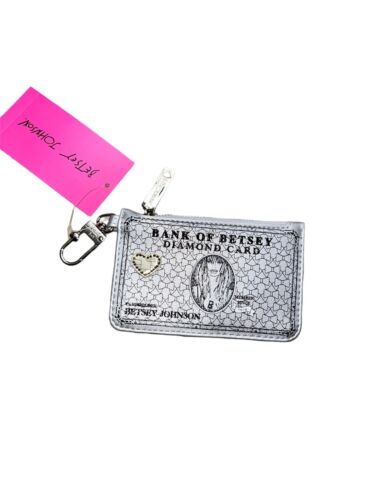 BETSEY JOHNSON XOMINI Wallet CARD HOLDER Silver Zip Bank Of Betsey Diamond NWT