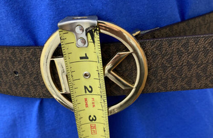 MICHAEL KORS BELT CHOCOLATE MK LOGO WITH LARGE MK LOGO GOLD ROUND BUCKLE YES!!