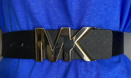 Michael Kors Belt Reversible Black to Luggage (Tan) Leather Gold MK Logo Buckle