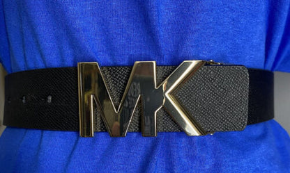 Michael Kors Belt Reversible Black to Luggage (Tan) Leather Gold MK Logo Buckle
