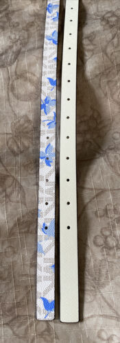 Michael Kors belts 2 For 1 Blue Floral And Cream Gold Buckles MK Logo "Skinny"