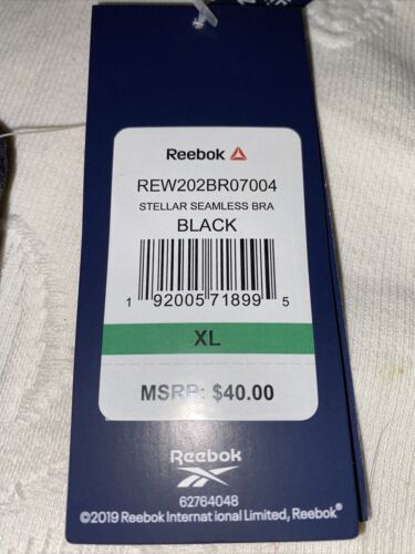 Reebok Stellar Seamles Bra Black/ Gray Extra Large Retail $40 NEW
