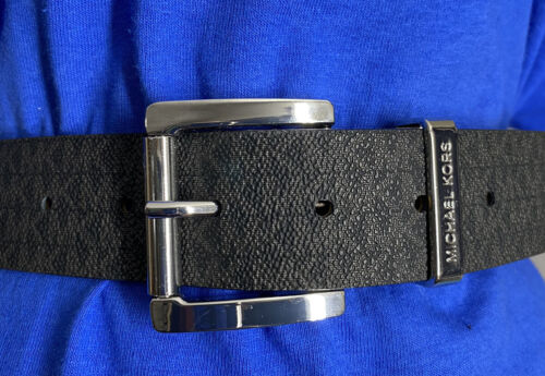 MICHAEL KORS BELT BLACK MK LOGO WITH SILVER BUCKLE WITH METAL MK BELT LOOP