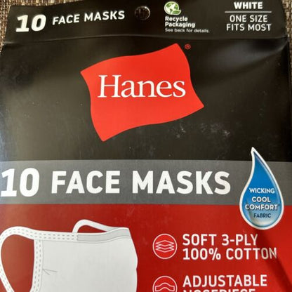 10 Hanes 100% Cotton Face Mask Reusable Washable Adult Masks