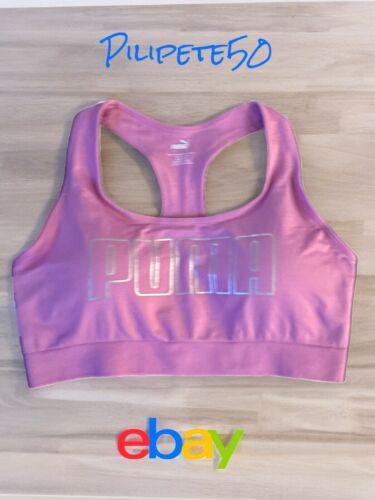 Puma~Athletic Sports Seamless Bra~Size L~Pink & Silver Logo~Removable Pads~NWT