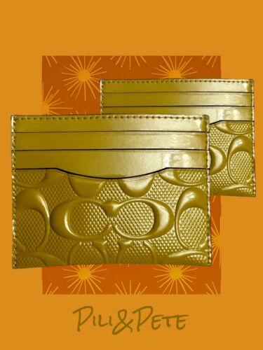 COACH CU119 Slim Id Card Case Wallet In Signature Patent Leather Gold