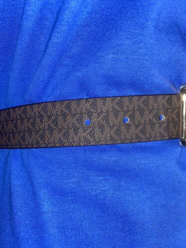 Michael Kors Belt Reversible Brown to Vanilla MK Logo Both Sides Gold Buckle