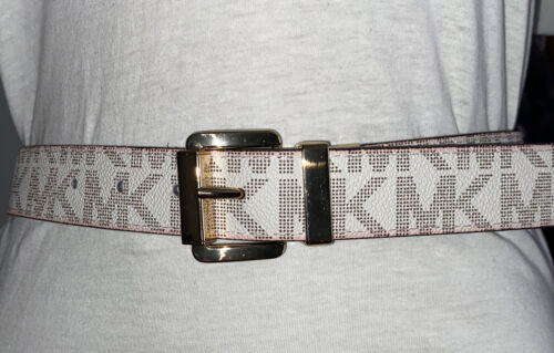 MICHAEL KORS BELT REVERSIBLE BROWN/WHITE MK LOGO LARGE