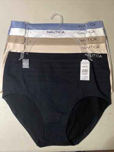 NAUTICA~NT9935 -5 PCK SIZE 3X~MULTICOLOR~SOFT HIGH WAIST BRIEF PANTIES GREAT FIT