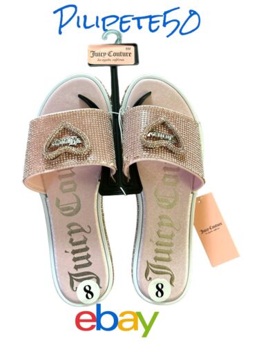 JUICY COUTURE YOUR LOVE PINK BLUSH RHINESTONES BLING SLIDES SANDAL Size 8M~NWT