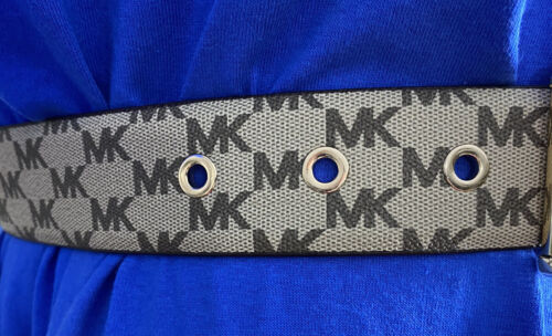 MICHAEL KORS BELT BEIGE  WITH MK LOGO WITH RIVET BELT LOOP GOLD BUCKLE  EYELETS