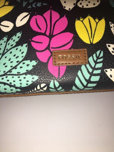 FOSSIL MIMI SHOPPER COATED CANVAS SHOPPER TOTE WITH LEATHER TRIM-Dark Floral