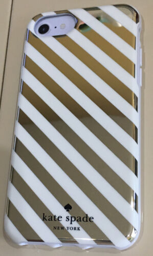 KATE SPADE PHONE CASE FOR iPHONE 8/7/6/6S WHITE WITH GOLD STRIPES NEW