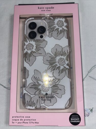 Kate Spade New York Protective Case iPhone 13 ProMax Floral White Rhinestone NEW