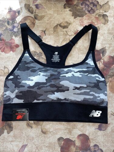 New Balance Medium Impact Sports Bra Style 116718 Black Camouflage Size L NEW