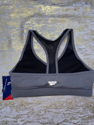 REEBOK MATCH BRA CHARCOAL HEATHER/BLACK MESH REW211BR02003 Large MSRP $40 NEW