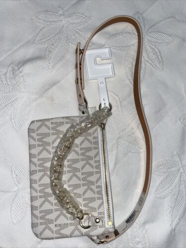 MICHAEL KORS Fanny Pack Ivory & Pink Belt i MK Logo Gold Chain CLASSIC STYLE!!