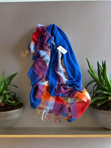 Caterina de Medici Italy 100% Cotton Scarf Shawl Multicolor, Two Side Fringe~NEW