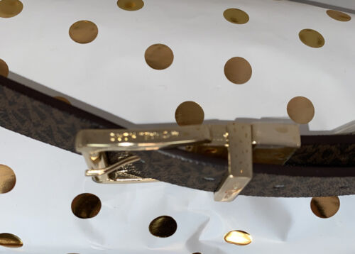 MICHAEL KORS BELT REVERSIBLE BROWN LOGO/METALLIC GOLD GOLD BUCKLE