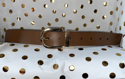 MICHAEL KORS BELT REVERSIBLE LUGGAGE/WHITE WITH MK LOGO GOLD "C" BUCKLE