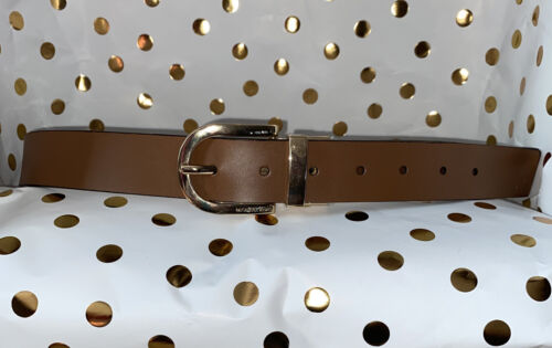 MICHAEL KORS BELT REVERSIBLE LUGGAGE/WHITE WITH MK LOGO GOLD "C" BUCKLE