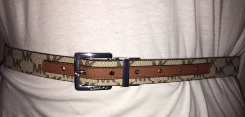 MICHAEL KORS BELT REVERSIBLE TAN/LUGGAGE WITH MK PRINTED LOGO SKINNY MK STYLE!!
