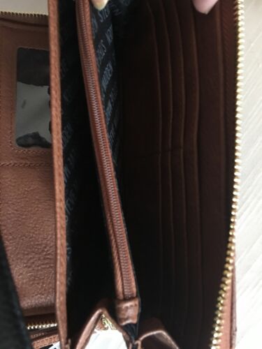 STEVE MADDEN WALLET WRISTLET COGNAC DIAMOND QUILTED SOFT FAUX LEATHER
