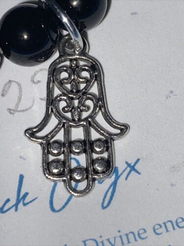 Sacred Stone Circles Onyx Bracelet W/ Kabbalah Symbol Silver-Tone RARE  FIND