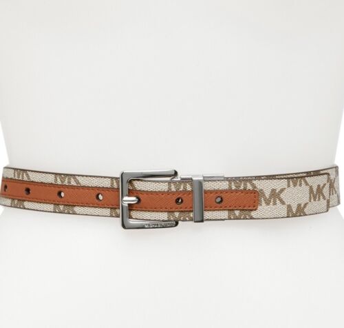 MICHAEL KORS BELT REVERSIBLE TAN/LUGGAGE WITH MK PRINTED LOGO SKINNY MK STYLE!!