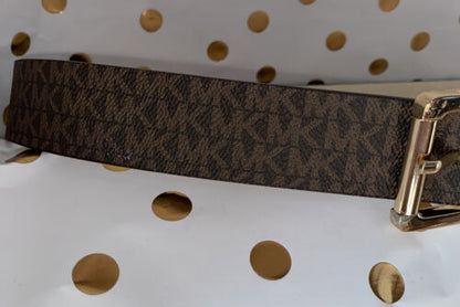 MICHAEL KORS BELT REVERSIBLE BROWN LOGO/METALLIC GOLD GOLD BUCKLE