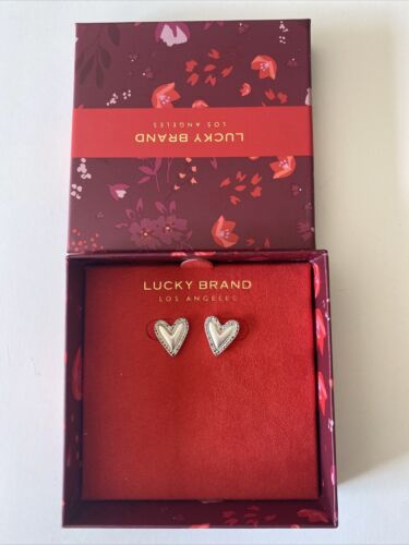 Lucky Brand Tree-Tone Open Frame Crystal Heart Post Earrings~NIB~REAR FIND!!!