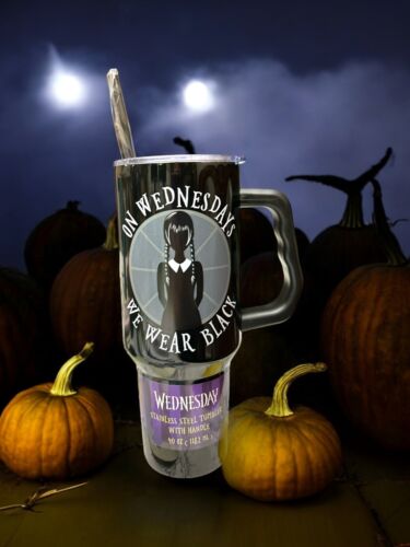 Wednesday Stainless Steel Tumbler 40oz w/handle & straw Limited Edition NEW