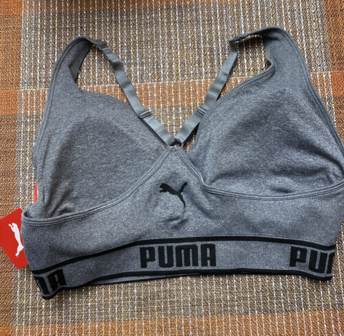 PUMA Women's Seamless Sports Bra - Heather Gray/Black Low Support  SUPER CUTE!!