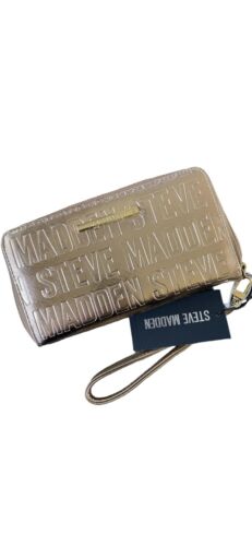 STEVE MADDEN WALLET WRISTLET METALIC ROSE GOLD STAMPED LOGO ~VERY CLASSY!!