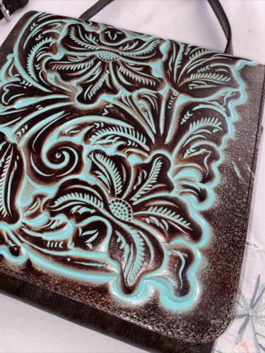 PATRICIA NASH GIRONA C/B TURQUOISE TOOLED LEATHER XBDY BAG STYLE P892244-UNIQUE!