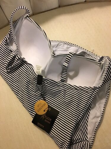 NIP TUCK BOND EYE ONE PIECE SWIMSUIT Sweetheart Shirred Maillot Black/White US10