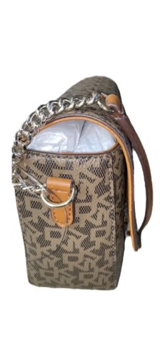 DKNY CINDY FLAP CROSSBODY BAG BROWN SIGNATURE PURSE $228 Just Beautiful!!NEW