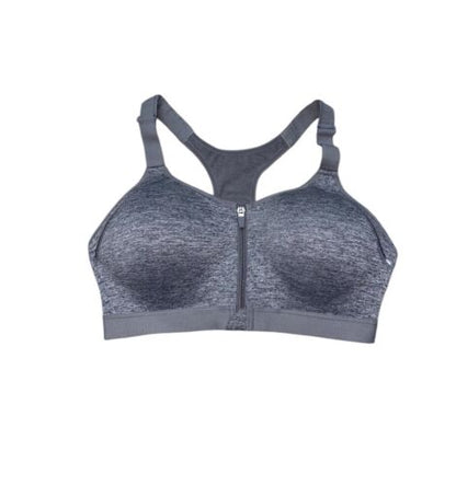 LAYER 8 MAXIMUM SUPPORT SIZE S Sports Bra HEATHER GRAY Fitted Front Zipper-NEW