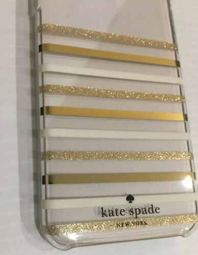 Kate Spade Phone Case For iPhone XR Clear with Gold Glitter/White/gold Stripes