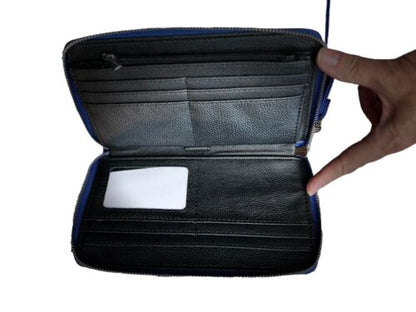 STEVE MADDEN WALLET WRISTLET MIDNIGHT BLUE SMOOTH TEXTURED SILVER ZIPPER~UNIQUE!