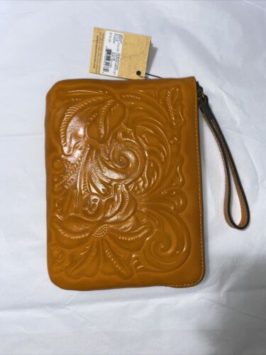 Patricia Nash CASSINI Leather Wristlet TOOLED ~ SUN YELLOW ~P349244 ~ REAR FIND!