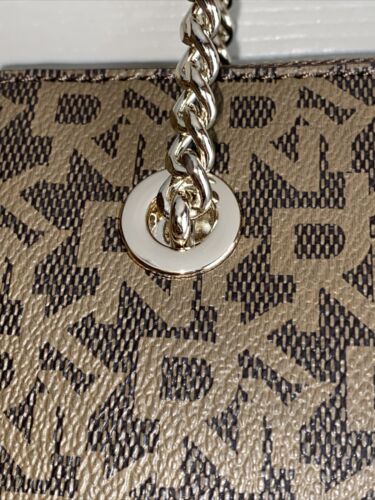 DKNY Gigi Tote Signature Logo Vanilla/Brown  Gold Hardware MSRP $178.00 ELEGANT