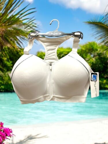 LAYER 8 MAXIMUM SUPPORT SIZE 1XL Sports Bra White~Fitted Front Zipper~GREAT FIT!